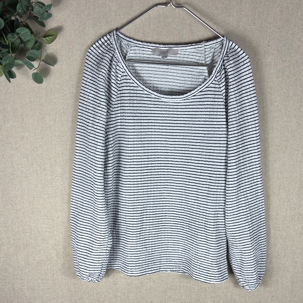 Loft navy blue -White Striped Long Sleeve Top Medium